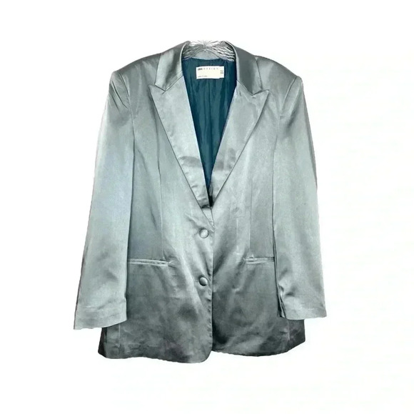 ASOS Blue Iridescent Satin Oversized Blazer - Picture 1 of 6
